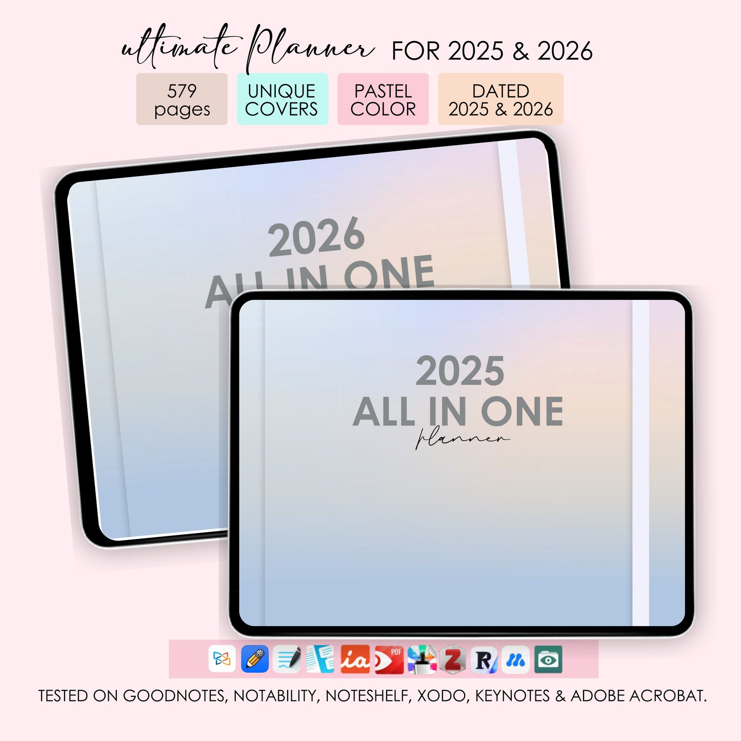All-in-One Digital Planner | 2025 & 2026 | Pastel Landscape Layout with Bonus Sticker Pack – Productivity, Wellness, Finance & More