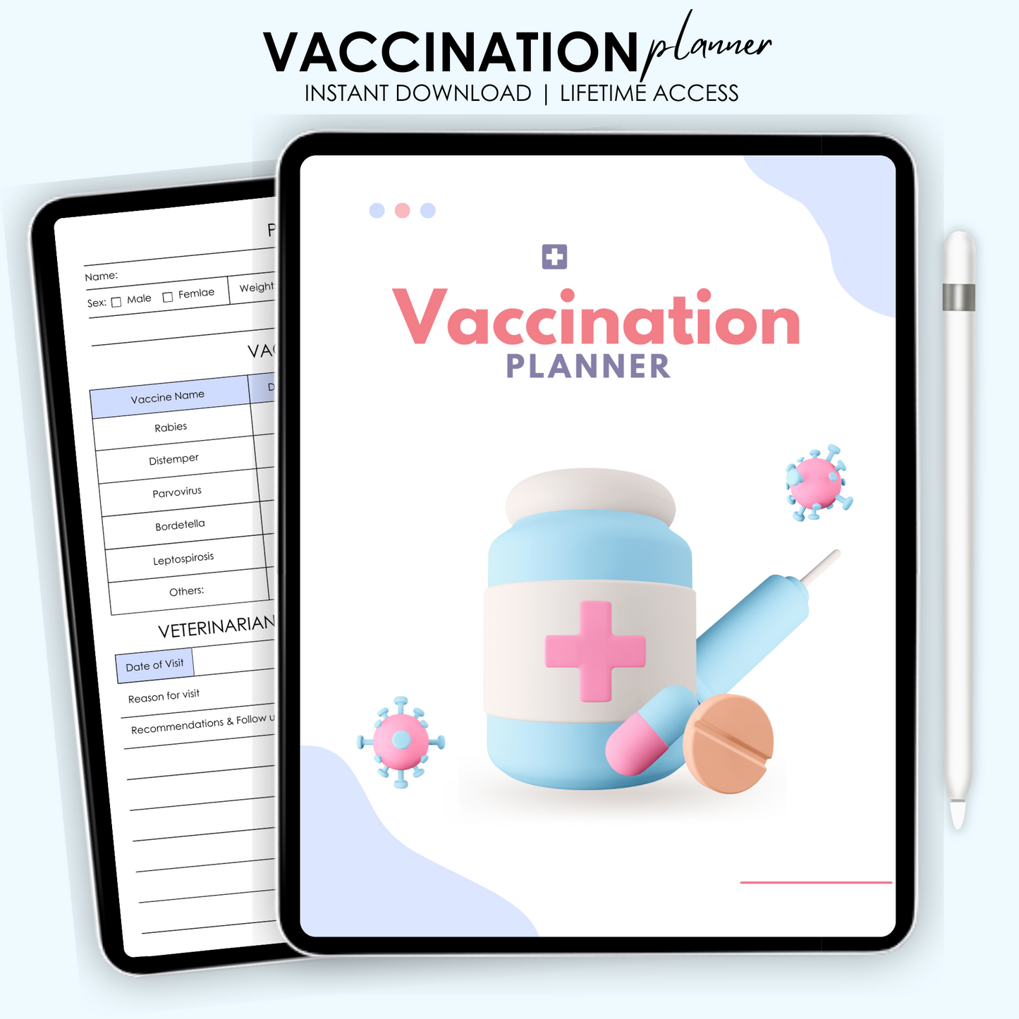 Digital Vaccination Planner – Portrait Layout | Immunization Tracker & Medical Record Organizer for Children, Adults & Families | Printable & Tablet-Friendly PDF