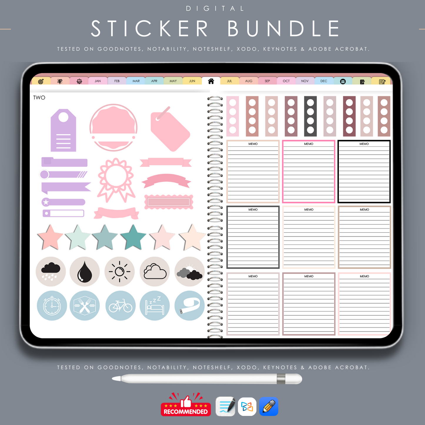Digital Sticker Bundle | Aesthetic Planner Stickers for GoodNotes, Notability & Digital Journals