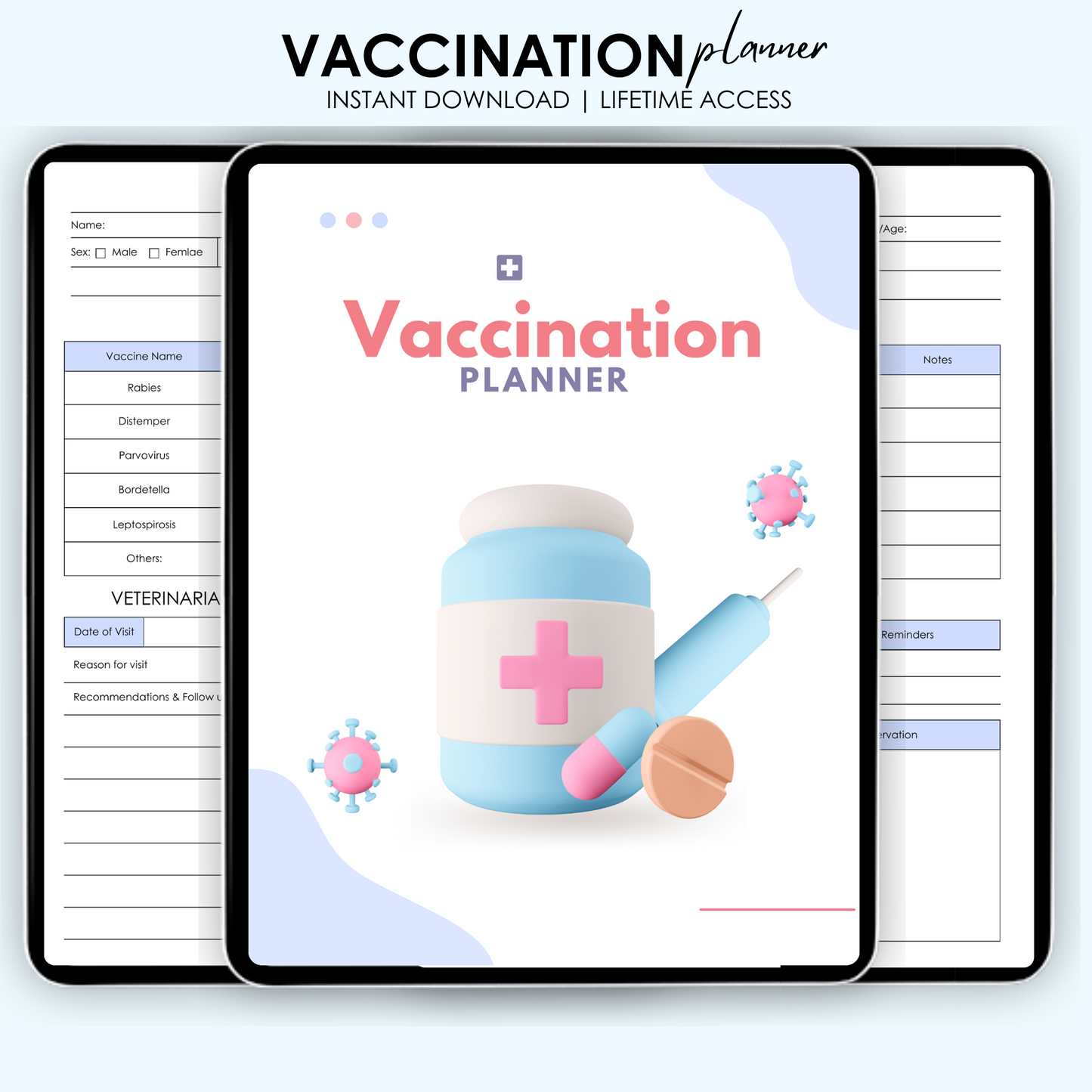 Digital Vaccination Planner – Portrait Layout | Immunization Tracker & Medical Record Organizer for Children, Adults & Families | Printable & Tablet-Friendly PDF