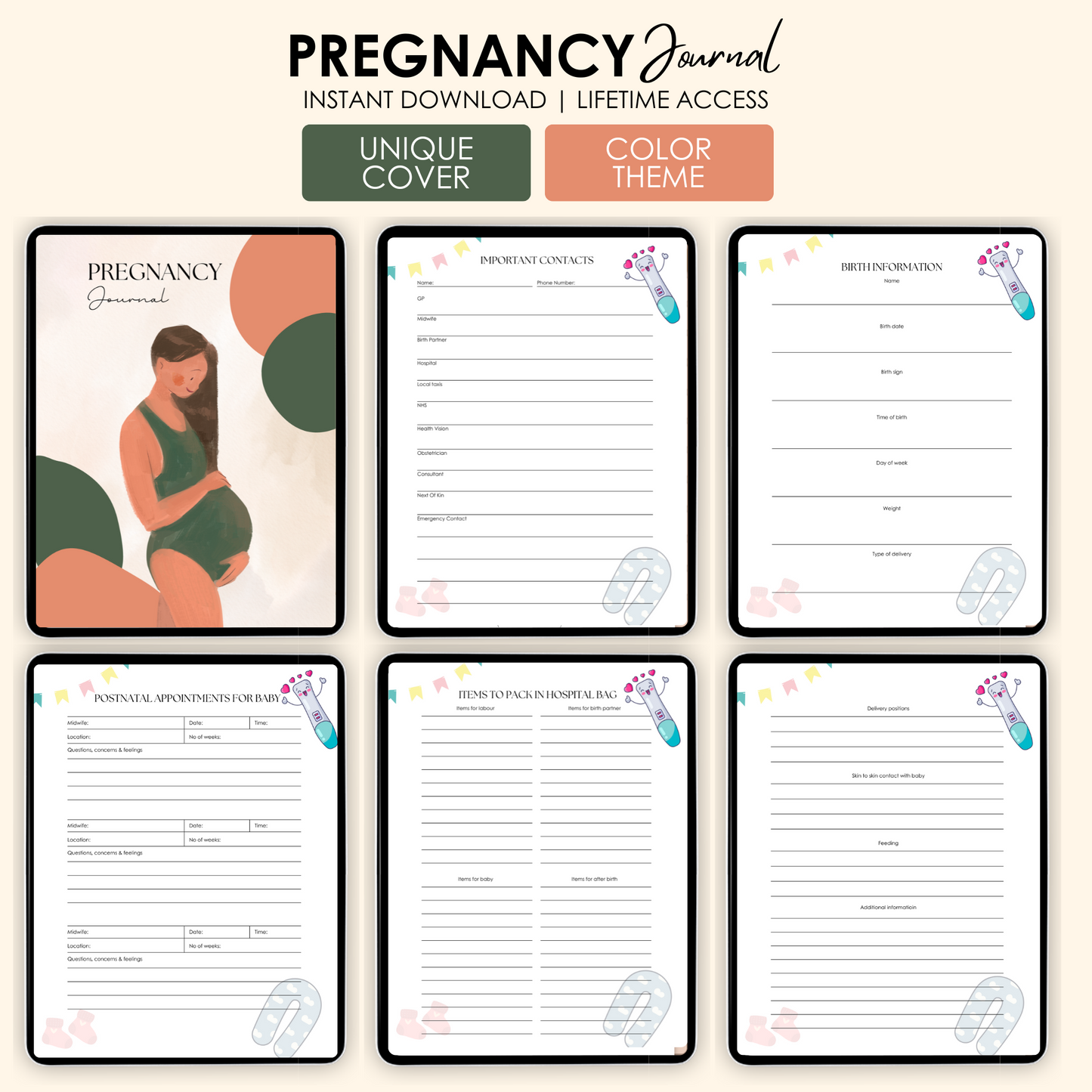 Pregnancy & Newborn Digital Journal – Portrait Layout | Guided Memory Book, Milestone Tracker & Wellness Planner for Expecting Moms | PDF & Tablet Friendly