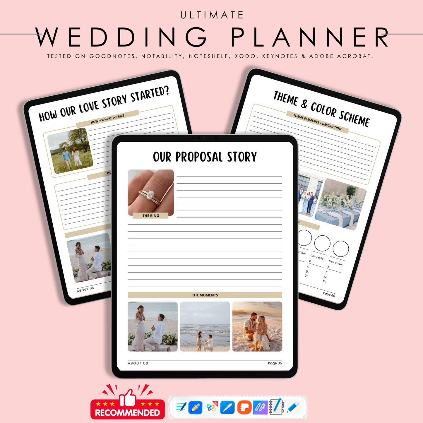 Minimalist Wedding Planner – 140+ Page Portrait Layout | Modern & Elegant Digital Organizer for Brides and Grooms | PDF Download for Tablets & Print