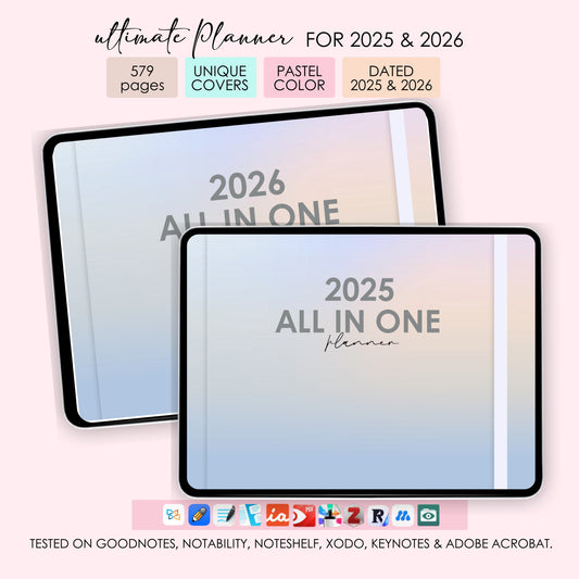All-in-One Digital Planner | 2025 & 2026 | Pastel Landscape Layout with Bonus Sticker Pack – Productivity, Wellness, Finance & More
