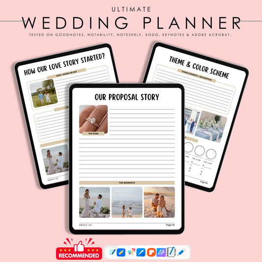 Minimalist Wedding Planner – 140+ Page Portrait Layout | Modern & Elegant Digital Organizer for Brides and Grooms | PDF Download for Tablets & Print
